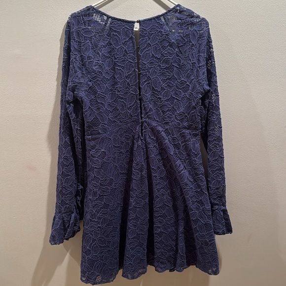 Free People Blue Lace Mini Dress Large - Picture 7 of 8